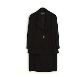 Chanel-Ensemble Chanel clásico en negro de lana de finales de los 80 con chaqueta con el logotipo 'CC' en talla FR40 US10.-Black