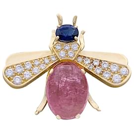 Autre Marque-Van Cleef & Arpels “Abeille” brooch in yellow gold, diamants, Pink Tourmaline, sapphire.-Other