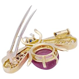 Autre Marque-Van Cleef & Arpels “Abeille” brooch in yellow gold, diamants, Pink Tourmaline, sapphire.-Other