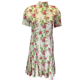 Autre Marque-Emilia Wickstead Elfenbeinfarbenes, kurzärmliges Baumwollkleid mit Blumenmuster-Mehrfarben