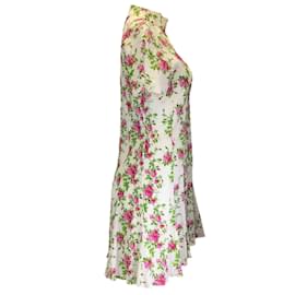 Autre Marque-Emilia Wickstead Elfenbeinfarbenes, kurzärmliges Baumwollkleid mit Blumenmuster-Mehrfarben