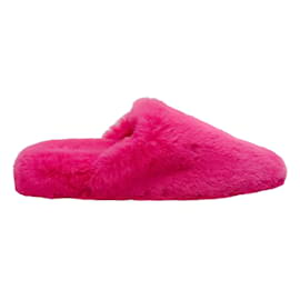 Balenciaga-Balenciaga Mules Teddy en fausse fourrure rose fluo-Rose