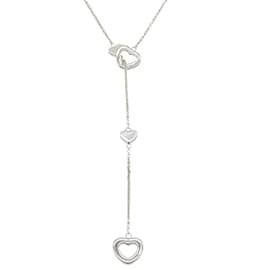 Tiffany & Co-TIFFANY & CO. Sterling Silver Heart Lavalier Station Necklace-Silvery