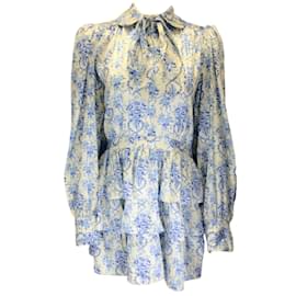 Autre Marque-LoveShackFancy Ivory / Blue Daly Frosted Shores Print Floral Satin Mini Dress-Multiple colors