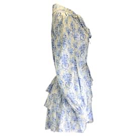 Autre Marque-LoveShackFancy Ivoire / Mini-robe bleue en satin à imprimé floral Daly Frosted Shores-Multicolore