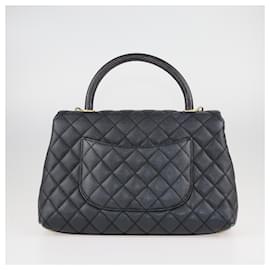 Chanel-Bolsa Chanel preta acolchoada com alça superior média Coco-Preto