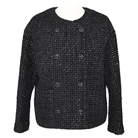 Chanel-Chanel Black Tweed lined Breasted Jacket-Black
