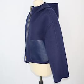 Fendi-Fendi Black/Veste à capuche réversible bleue à motif FF-Noir