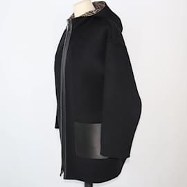 Fendi-Fendi Black/Veste à capuche réversible marron à motif FF-Noir
