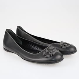 Gucci-Gucci Black Gg Interlocking Ballerina Flats-Black