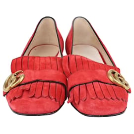 Gucci-Zapatos de tacón rojos con detalle de flecos Gg Marmont de Gucci-Roja