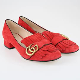 Gucci-Zapatos de tacón rojos con detalle de flecos Gg Marmont de Gucci-Roja