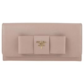 Prada-Prada Beige Saffiano Bow Continental Wallet-Beige