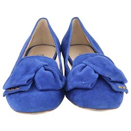 Prada Blue Bow Smoking Flats Blue