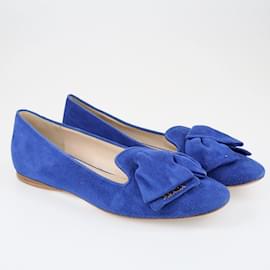 Prada-Prada Chaussures plates à nœud bleu-Bleu