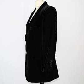 Saint Laurent-Saint Laurent Blazer noir à détails de poches en velours-Noir