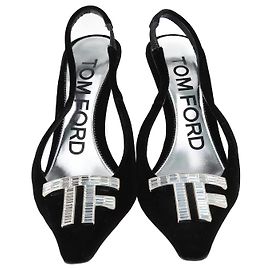 Bombas Tom Ford Black Crystal TF Slingback Preto