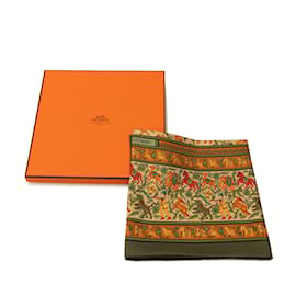 Hermès-Hermes Chasse en Inde Silk Scarf Foulards Vert-Vert