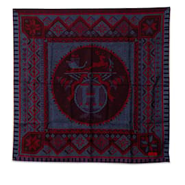 Hermès-Lenços de seda vermelhos Hermes Au Coin Du Feu-Vermelho
