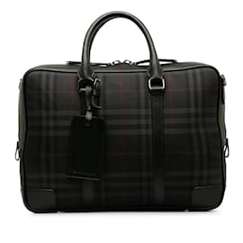 Burberry-Black Burberry Tonal Check Business Bag-Black