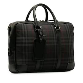 Burberry-Black Burberry Tonal Check Business Bag-Black