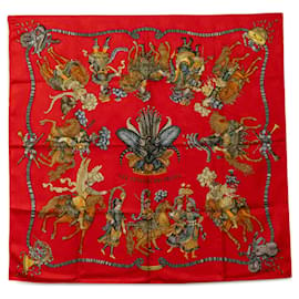 Hermès-Red Hermes Les Fetes du Roi Soleil Silk Scarf Scarves-Red