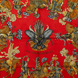 Hermès-Sciarpe di seta rosse Hermes Les Fetes du Roi Soleil-Rosso