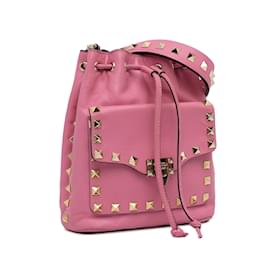 Valentino-Pink Valentino Rockstud Bucket Bag-Pink