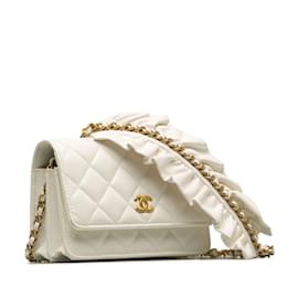 Chanel-Bolso bandolera con cartera y cadena de piel de cordero Chanel Romance blanco-Blanco