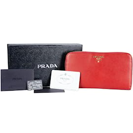 Louis Vuitton-Prada Red Saffiano Leather Long Wallet-Red
