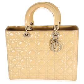 Christian Dior-Christian Dior Beige Patent Cannage Large Lady Dior-Beige
