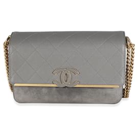Chanel-Chanel Grey Quilted Caviar Suede Coco Flap Bag-Grey