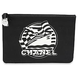 Chanel-Chanel Black Canvas La Pausa Pouch-Black,White