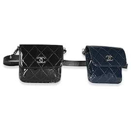 Chanel-Mini sac taille à chaîne doublé CC matelassé noir marine Chanel-Noir,Bleu