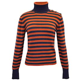 Chloé-Chloe Striped Turtleneck Sweater in Orange Cashmere-Orange