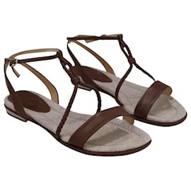 Alexandre Birman-Alexandre Birman Braided Flat Sandals in Brown Calfskin Leather-Brown