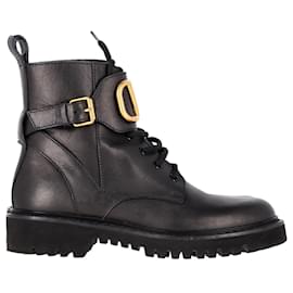 Valentino Garavani-Botas de combate Valentino Garavani VLogo em couro de bezerro preto-Preto