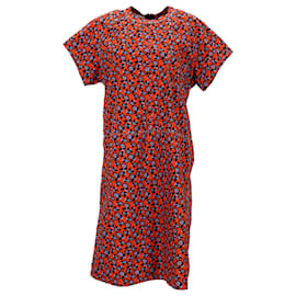 Marni-Marni Floral Knee-Length Shift Dress in Orange Cotton-Orange