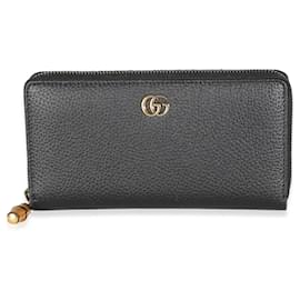 Gucci-Gucci Black Leather GG Marmont Bamboo Zip Around Wallet-Black