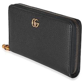 Gucci-Gucci Black Leather GG Marmont Bamboo Zip Around Wallet-Black