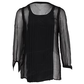 Langärmliges, transparentes Miu Miu-Top aus schwarzer Seide Schwarz