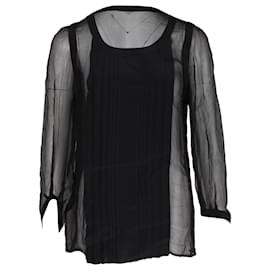 Miu Miu-Miu Miu Long-Sleeve Sheer Top in Black Silk-Black