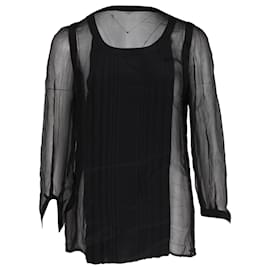 Miu Miu-Top transparente de manga larga Miu Miu en seda negra-Negro