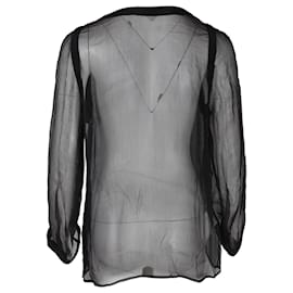 Miu Miu-Miu Miu Long-Sleeve Sheer Top in Black Silk-Black
