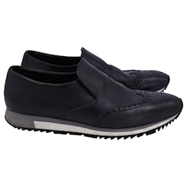 Prada-Prada Brogue-Style Slip-On Sneakers in Black Calfskin Leather-Black