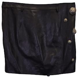 Versace-Versus Versace Lion Head Studs Zipped Skirt in Black Calfskin Leather-Black