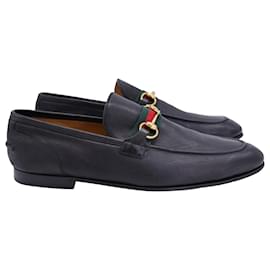 Gucci-Gucci Web Horsebit Loafers aus schwarzem Leder-Schwarz