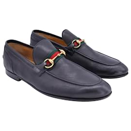 Gucci-Gucci Web Horsebit Loafers aus schwarzem Leder-Schwarz