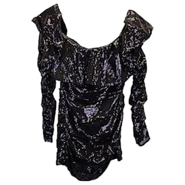 Attico-The Attico Off-The-Shoulder Sequined Mini Dress in Black Polyester-Black