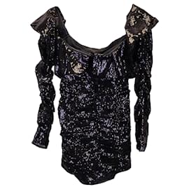 Attico-The Attico Mini-robe à paillettes à épaules dénudées en polyester noir-Noir